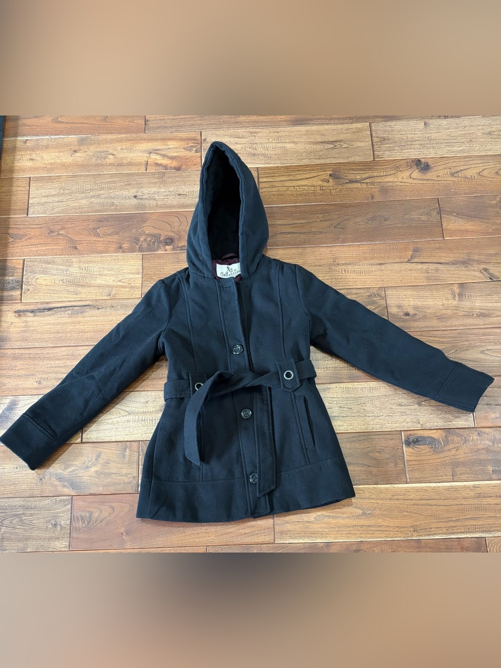 IC COLLECTION Kids Black Hooded Belted Coat